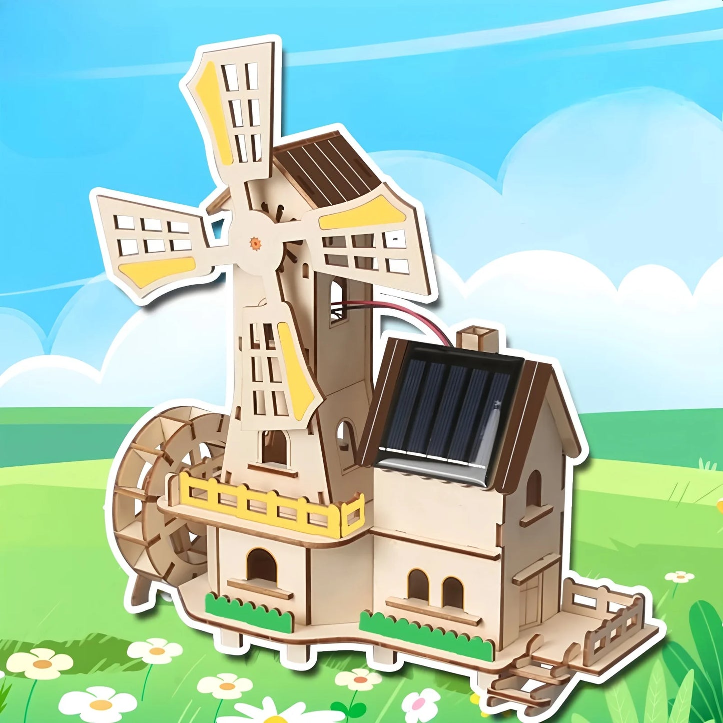 Solar windmill houses, children's DIY handcrafted assembly models, 3D wooden jigsaw puzzles, educational science experiments