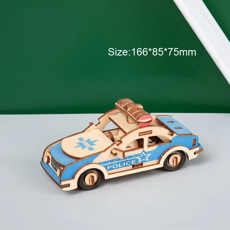 3D Wooden Cars Motorcycle Puzzle Assembly Model DIY Handmade Jigsaw Desktop Decorations for Kids Gift