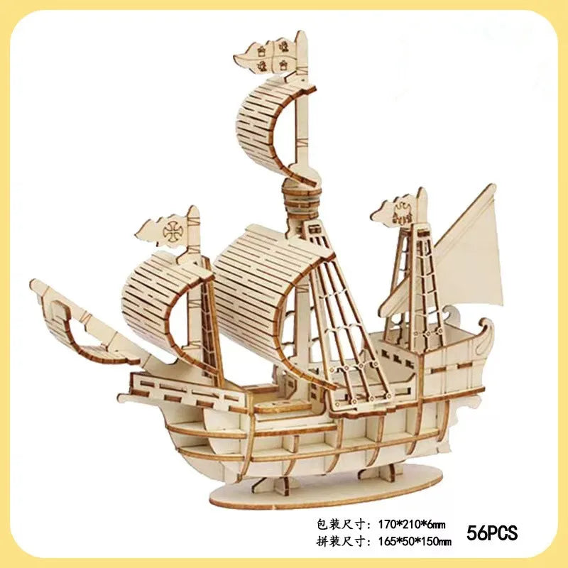 1PC 3D Sailboat Wooden Puzzle Assembly Model Puzzle DIY Wooden Crafts 3D Puzzle Gifts Desktop Decoration