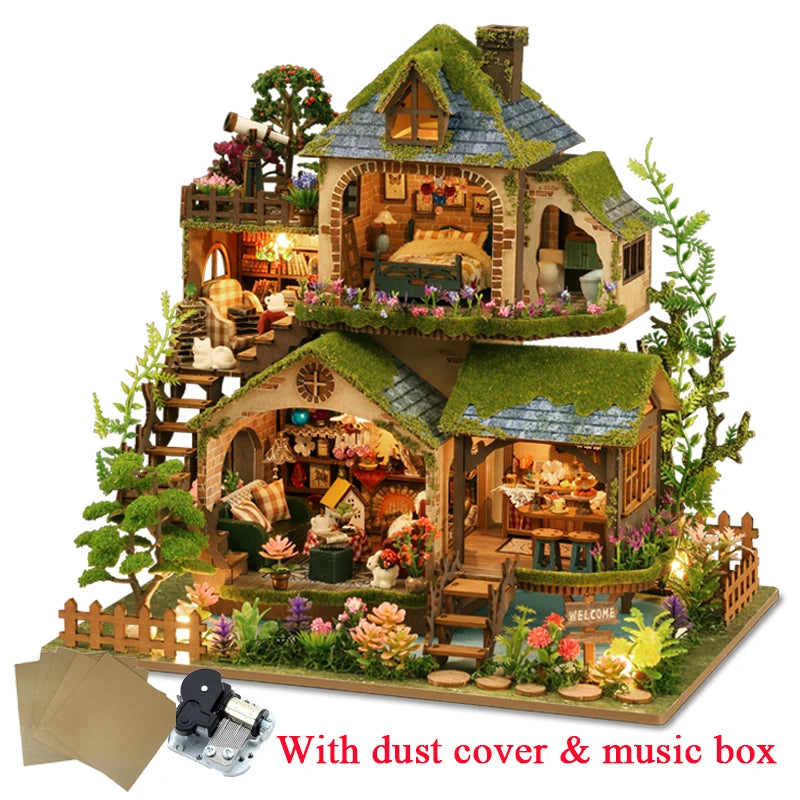DIY Wooden Miniature Model Kit Forest Adventures Casa Doll Houses 3D Puzzle Dollhouse With Furniture for Friends Christmas Gifts