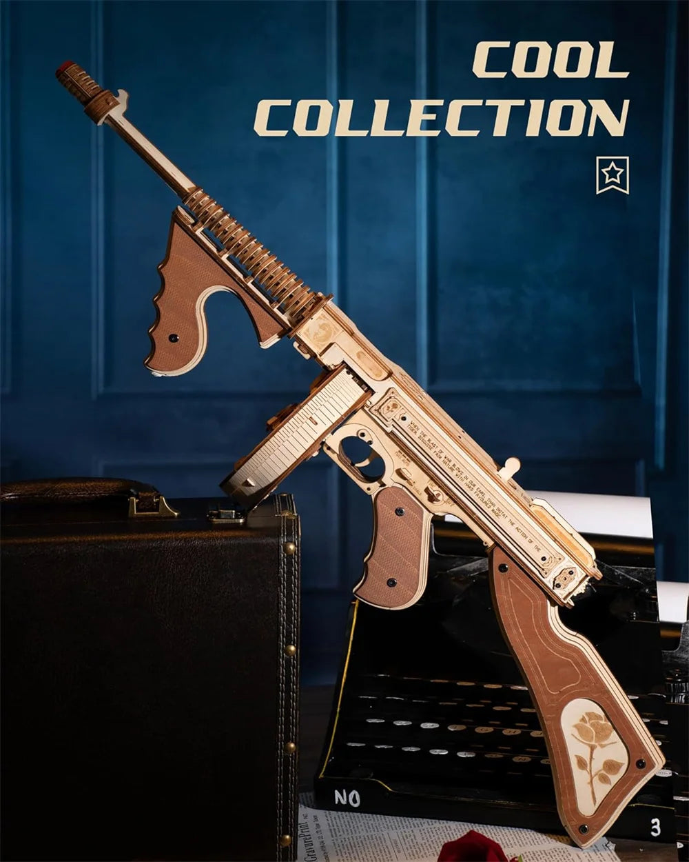 Robotime 3D Wooden Puzzle Thompson Submachine Toy Model Building Kits with Rubber Band for Adults