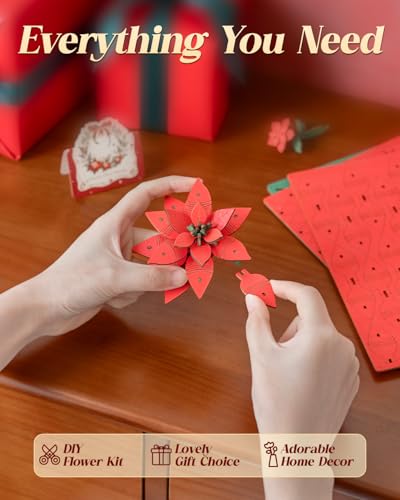 Wowood 3D Flower Wooden Puzzles for Adults-Poinsettia, DIY Wooden Flowers Model Kit Building Set Crafts for Adults to Build, Botanical Collection/Ideal Creative Gift Ideas/Housewarming (153PCS)