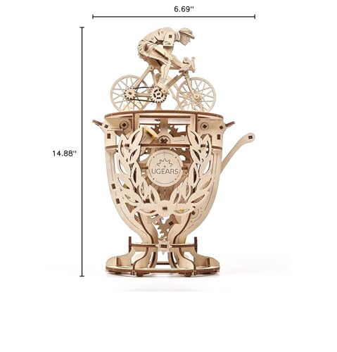 UGEARS Automaton Cyclist 3D Puzzle - Self-Assembly 3D Wooden Puzzles Idea Classic Tour De France Cup Bicycle Wood Model Kit - Creative 3D Puzzles for Adults - DIY Cyclists Gifts