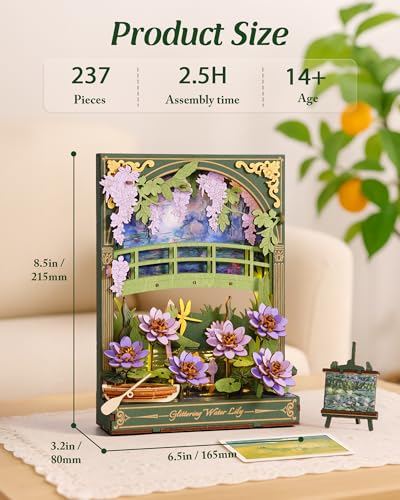 Wowood 3D Wooden Puzzles for Adults - Monet Water Lily DIY Model Building Kits with LED Light - Home Decor, Wall Art & Unique Creative Gifts for Art Lovers