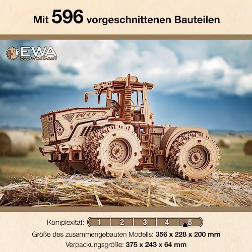 EWA Eco-Wood-Art - KIROVETS K-7M Three-Dimensional Mechanical Tractor-Puzzle for Adults and Teenagers-Collection Without Glue-596 Details, Colour Nature