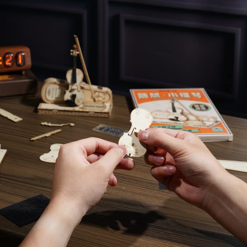 ROKR Wooden 3D Puzzles for Adults Violin, Musical Instrument Model Kit 3D Puzzles for Teens and Kids to Build, Desk Decor/DIY Hobbies/Gifts for Family and Friends (Violin)