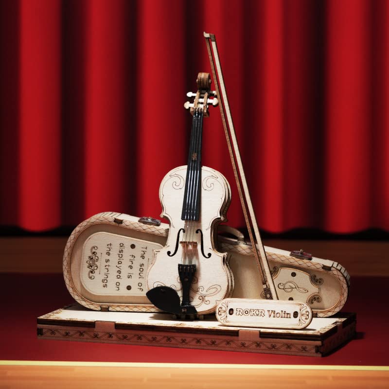 ROKR Wooden 3D Puzzles for Adults Violin, Musical Instrument Model Kit 3D Puzzles for Teens and Kids to Build, Desk Decor/DIY Hobbies/Gifts for Family and Friends (Violin)