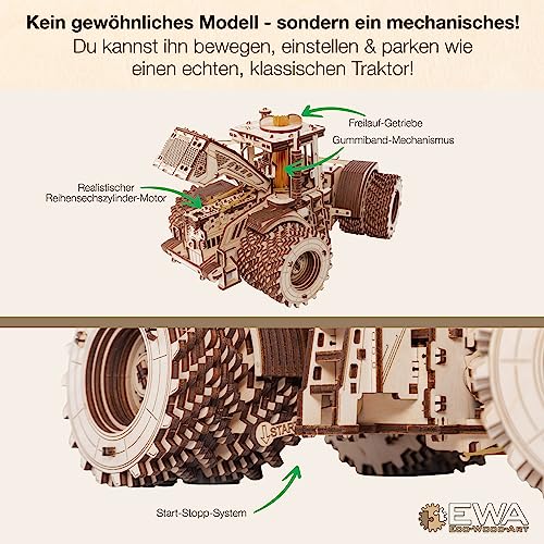 EWA Eco-Wood-Art - KIROVETS K-7M Three-Dimensional Mechanical Tractor-Puzzle for Adults and Teenagers-Collection Without Glue-596 Details, Colour Nature