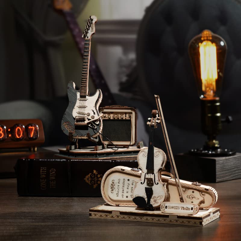 ROKR Wooden 3D Puzzles for Adults Violin, Musical Instrument Model Kit 3D Puzzles for Teens and Kids to Build, Desk Decor/DIY Hobbies/Gifts for Family and Friends (Violin)