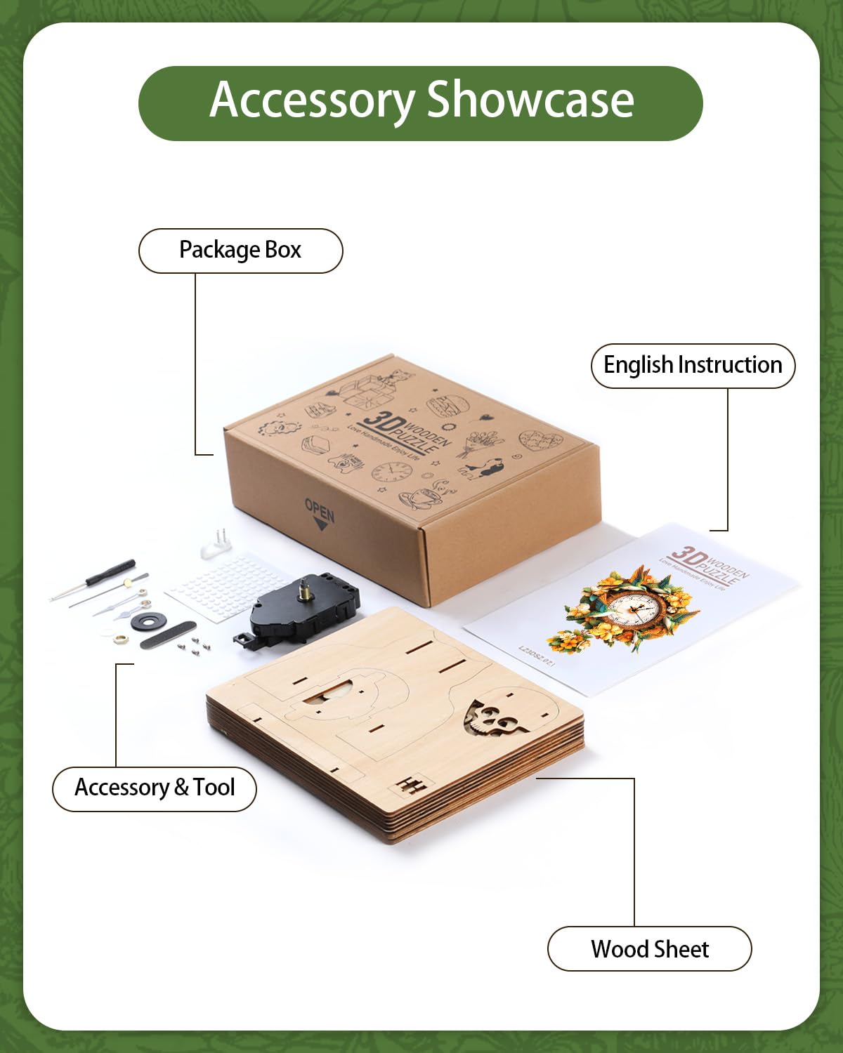 Rnfinewow 3D Wooden Puzzles for Adults, Hummingbird Clock with Pendulum Model Kit, 3D Puzzles for Adults Room Home Decor DIY Wall Clock Kit, Holiday Birthday Christmas Gifts for Men Women Teens