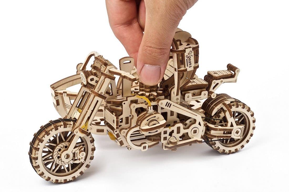 UGEARS Motorcycle with Sidecar Scrambler UGR-10 – Mechanical 3D Wooden Puzzles for Adults – DIY Model Kits for Adults with Moving Engine – Collectible Moto 3D Puzzle Model Kit - 380 Pcs