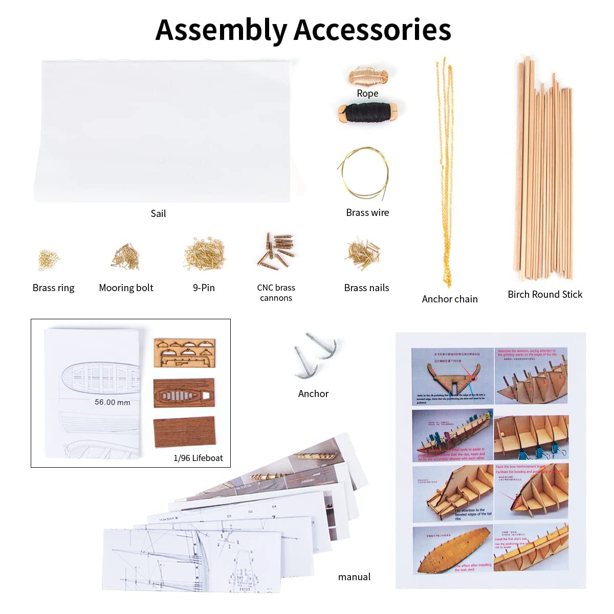 GAWEGM Wooden Ship Model Building Kits for Adults - 1/96 Scale Harvey 1847 Model Ships Assembled with Metal Accessory, for Collection, Teaching Exhibition, Ship Model Hobby, Assemble Expert