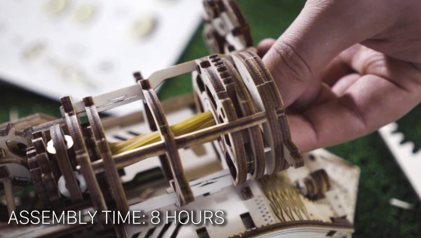 WOODEN.CITY Wooden Express with Rails 3D Wooden Puzzles for Adults – Build Your Own Express Train with Rubber‑Band Motor – Self‑Assembly Model, DIY Gift for Adults and Teens