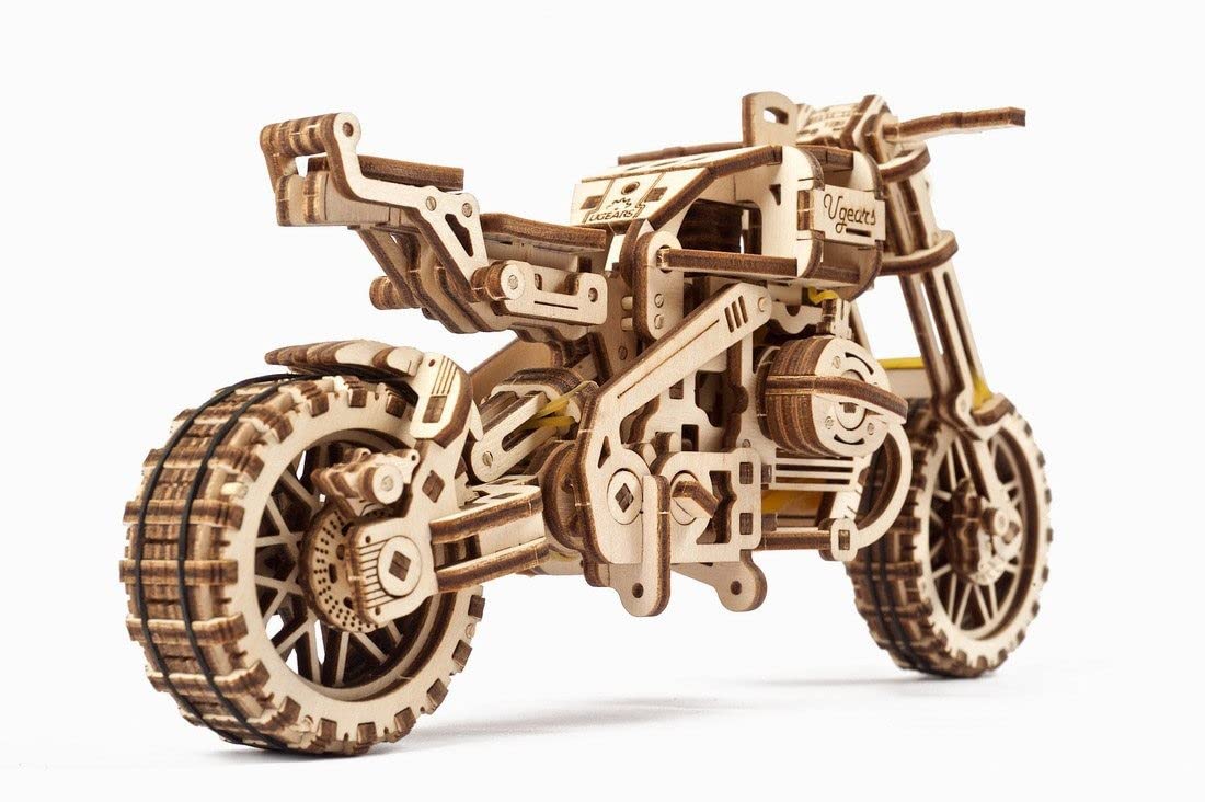 UGEARS Motorcycle with Sidecar Scrambler UGR-10 – Mechanical 3D Wooden Puzzles for Adults – DIY Model Kits for Adults with Moving Engine – Collectible Moto 3D Puzzle Model Kit - 380 Pcs