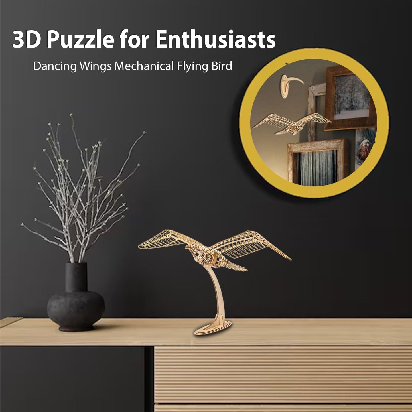 Bitgo Hobby - Dancing Wings Flying Birds Wall Decor 1000mm Mechanical Flying Bird - 3D Wooden Puzzle - 3D Puzzles for Ages 8-13 – Wooden Mechanical Bird Toy – Latest Wooden Puzzle