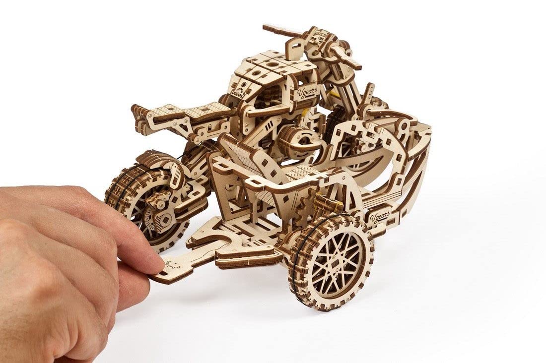 UGEARS Motorcycle with Sidecar Scrambler UGR-10 – Mechanical 3D Wooden Puzzles for Adults – DIY Model Kits for Adults with Moving Engine – Collectible Moto 3D Puzzle Model Kit - 380 Pcs