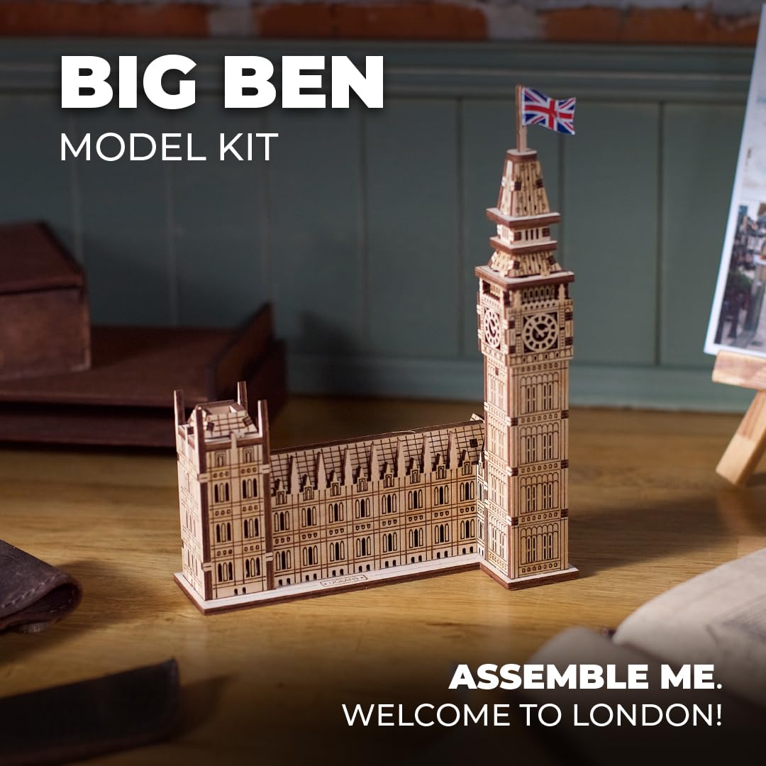 UGEARS Wooden 3D Puzzles for Adults – Big Ben Model Kit DIY Kits for Adults – Easy Craft Kits for Adults Model Building Kits – London Architecture Model Kit Wooden Puzzle for Adults – 63 Pcs