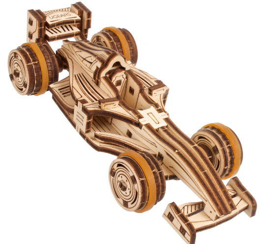 UGEARS Wooden 3D Puzzle Compact Racer Model Kit Craft for Adults Easy DIY Miniature Wooden Model 90 Pcs