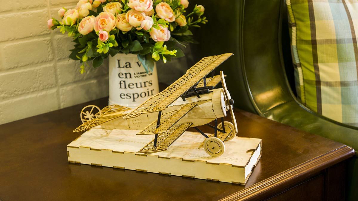 3D Wooden Puzzles DIY Fokker DR1 Triplane Model Aircraft Kit, Laser Cut Balsa Wood Model Airplane Kits to Build for Adults, WW1 Wooden Models Airplane Jigsaw Puzzles for Home Decoration Birthday Gift