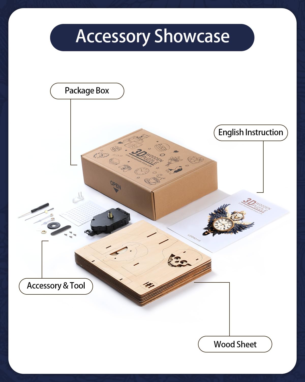 Rnfinewow 3D Wooden Puzzles for Adults, Bald Eagle Clock with Pendulum Model Kit, 3D Puzzles for Adults Room Home Decor DIY Wall Clock Kit, Holiday Birthday Christmas Day Gifts for Men Women Teens