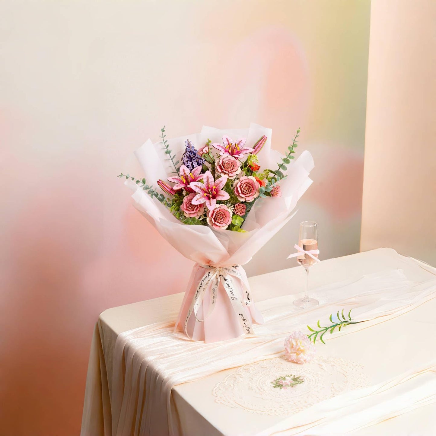 ROBOTIME 3D Wooden Lily Flower Puzzle TW071 - DIY Assembly Model Kit, Artificial Wood Flowers for Home Decoration, Relaxing Crafts for Adults, Valentine's Gift