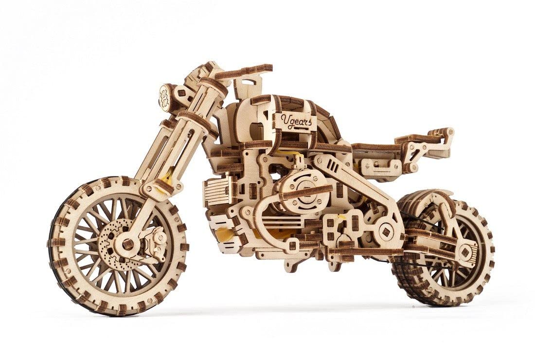 UGEARS Motorcycle with Sidecar Scrambler UGR-10 – Mechanical 3D Wooden Puzzles for Adults – DIY Model Kits for Adults with Moving Engine – Collectible Moto 3D Puzzle Model Kit - 380 Pcs