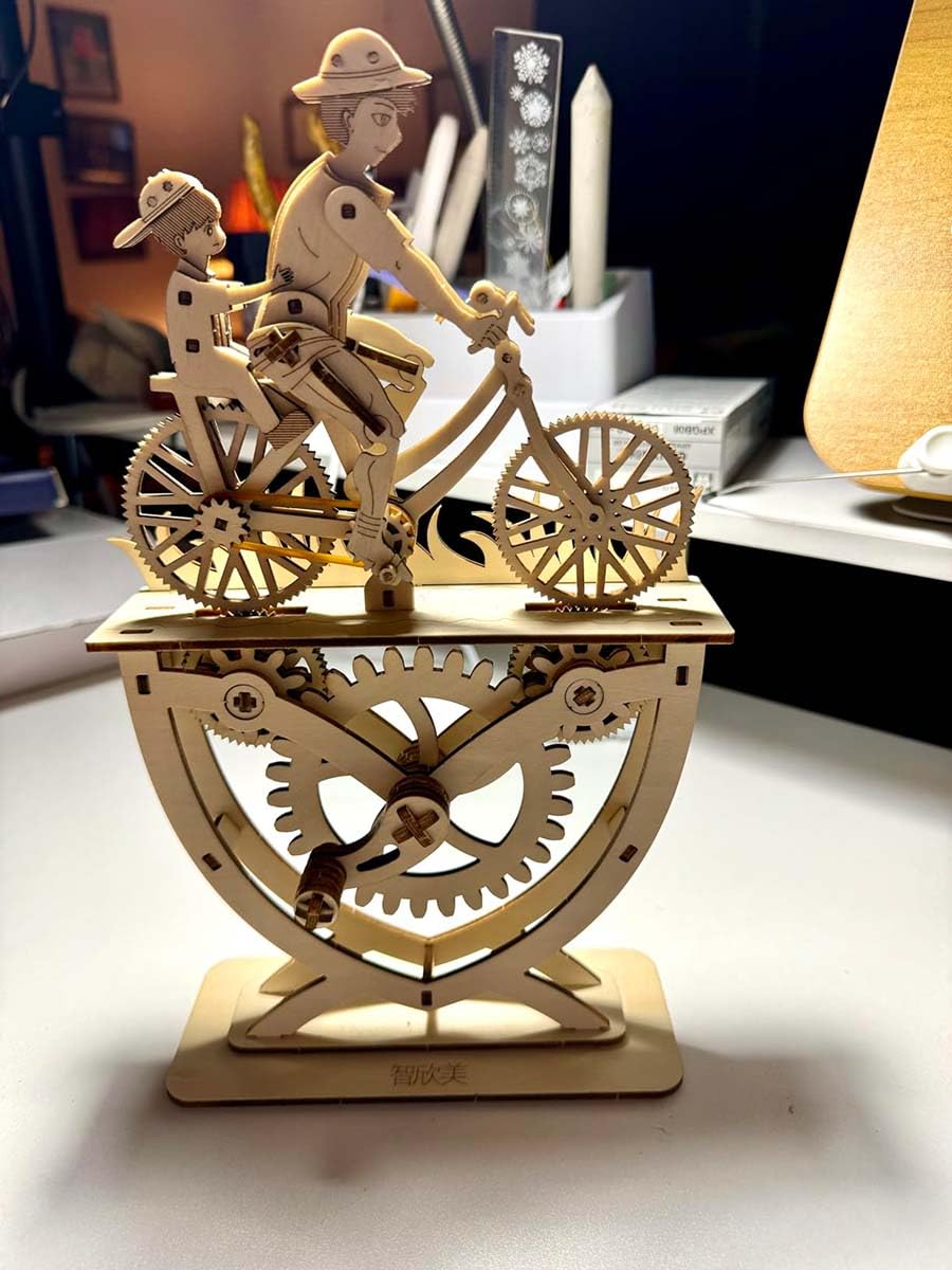 3D Puzzle for Adults, Wooden Puzzles Father Bicycle Mechanical Gear Model Building Kits, DIY Wood Crafts Unique Collection, STEM Hobbies for Women Men (Father & Son)