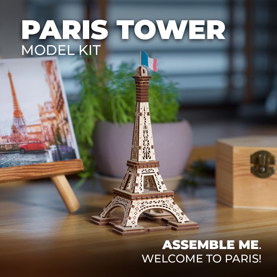 UGEARS Wooden 3D Puzzle Paris Eiffel Tower Iconic Model for Adults Easy Assembly DIY Miniature Kit 50 Pcs