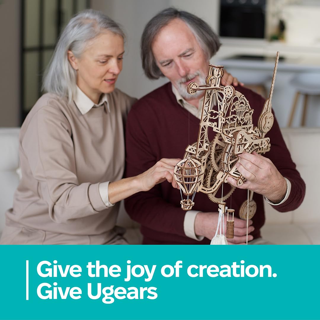 UGEARS Wooden 3D Puzzles for Adults Aero Clock - Mechanical Puzzles for Adults, Wall 3D Clock Puzzle with Pendulum Model Kit - DIY Miniature Kit Crafts Gift for Birthday - 320 Pcs