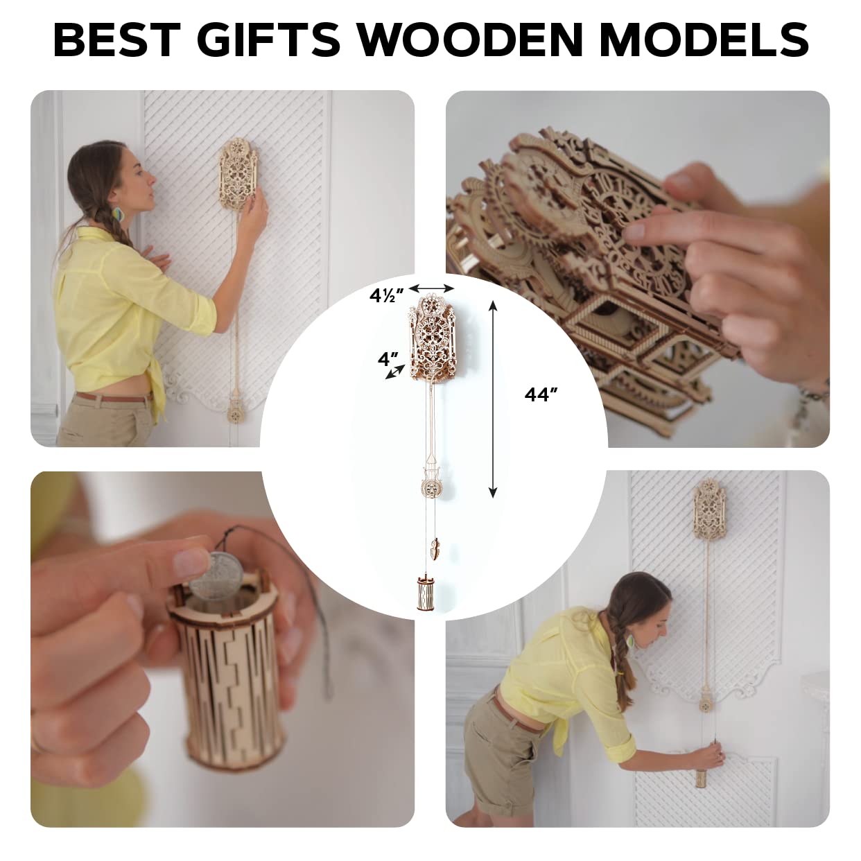 WOODEN.CITY Royal Wall Clock Kit 3D Puzzle, Wooden Clock Model - 126 Pieces, Mechanical Pendulum, Coin-Operated, Rococo Style, Expert, Unisex, Ages 14+, WR314