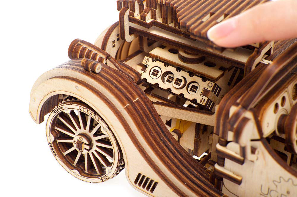 UGEARS VM-01 Roadster Vehicle – 3D Wooden car DYI – Fun Projects for Adults– 3D Mechanical Working Model Idea – Plywood Material with Transmission Integrated – Great Gift for Car Lovers