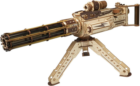 3D Wooden Puzzles Model for Adults,344 Piece Wooden Puzzle Machine Gun with Rubber Bands,Gatling Toy Gun DIY Kits for Adults Teens, Cool Craft Hobby Kits Gifts for Men Boys