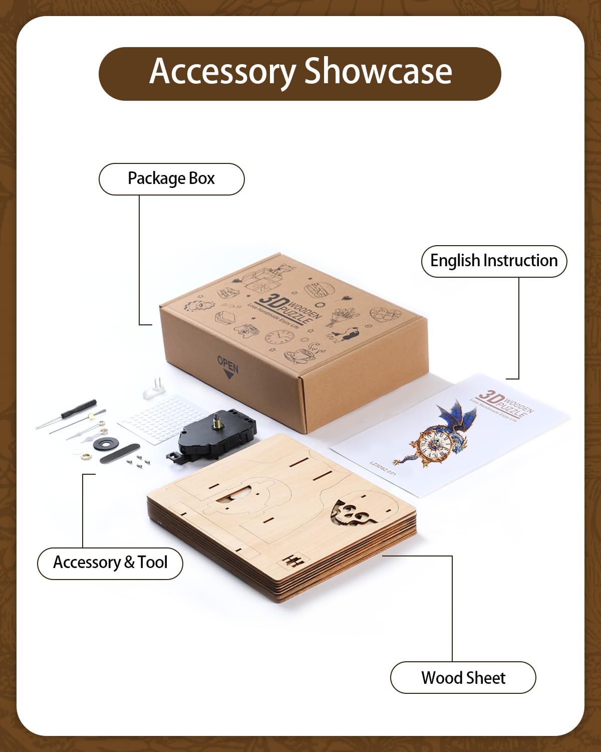 Rnfinewow 3D Wooden Puzzles for Adults, Blue Dragon Clock with Pendulum Model Kit, 3D Puzzles for Adults Room Home Decor DIY Wall Clock Kit, Holiday Birthday Christmas Day Gifts for Men Women Teens