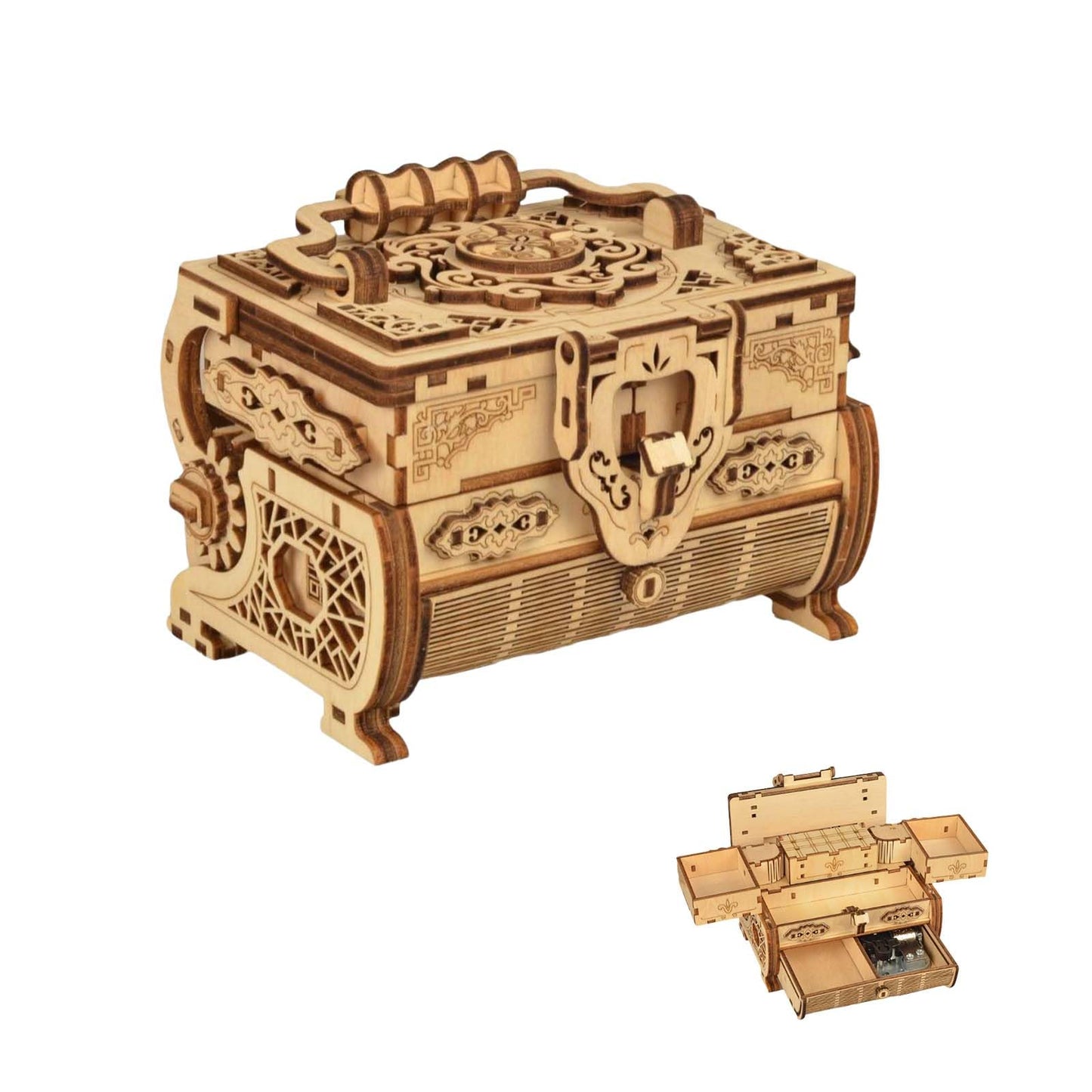 UMESEE 3D Wooden Puzzle Mechanical Treasure Box with Music, Wood Creative Assembly Model Building Kits to Build for Adults and Teens, DIY Wooden Puzzle Hobbies Projects Gift for Man Women