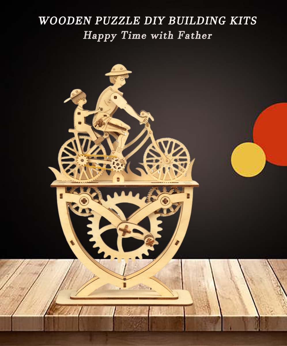 3D Puzzle for Adults, Wooden Puzzles Father Bicycle Mechanical Gear Model Building Kits, DIY Wood Crafts Unique Collection, STEM Hobbies for Women Men (Father & Son)