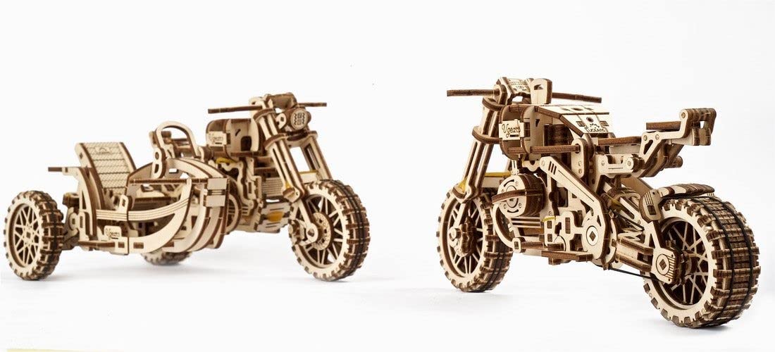 UGEARS Motorcycle with Sidecar Scrambler UGR-10 – Mechanical 3D Wooden Puzzles for Adults – DIY Model Kits for Adults with Moving Engine – Collectible Moto 3D Puzzle Model Kit - 380 Pcs