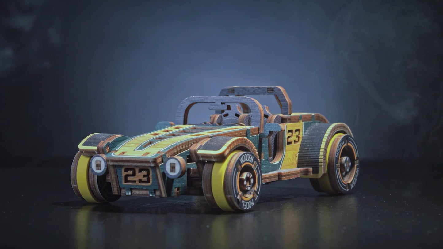 WOODEN.CITY Roadster LE 3D Wooden Puzzles for Adults – Build Your Own Roadster car with Rubber‑Band Motor – Self‑Assembly Model, DIY Gift for Adults and Teens