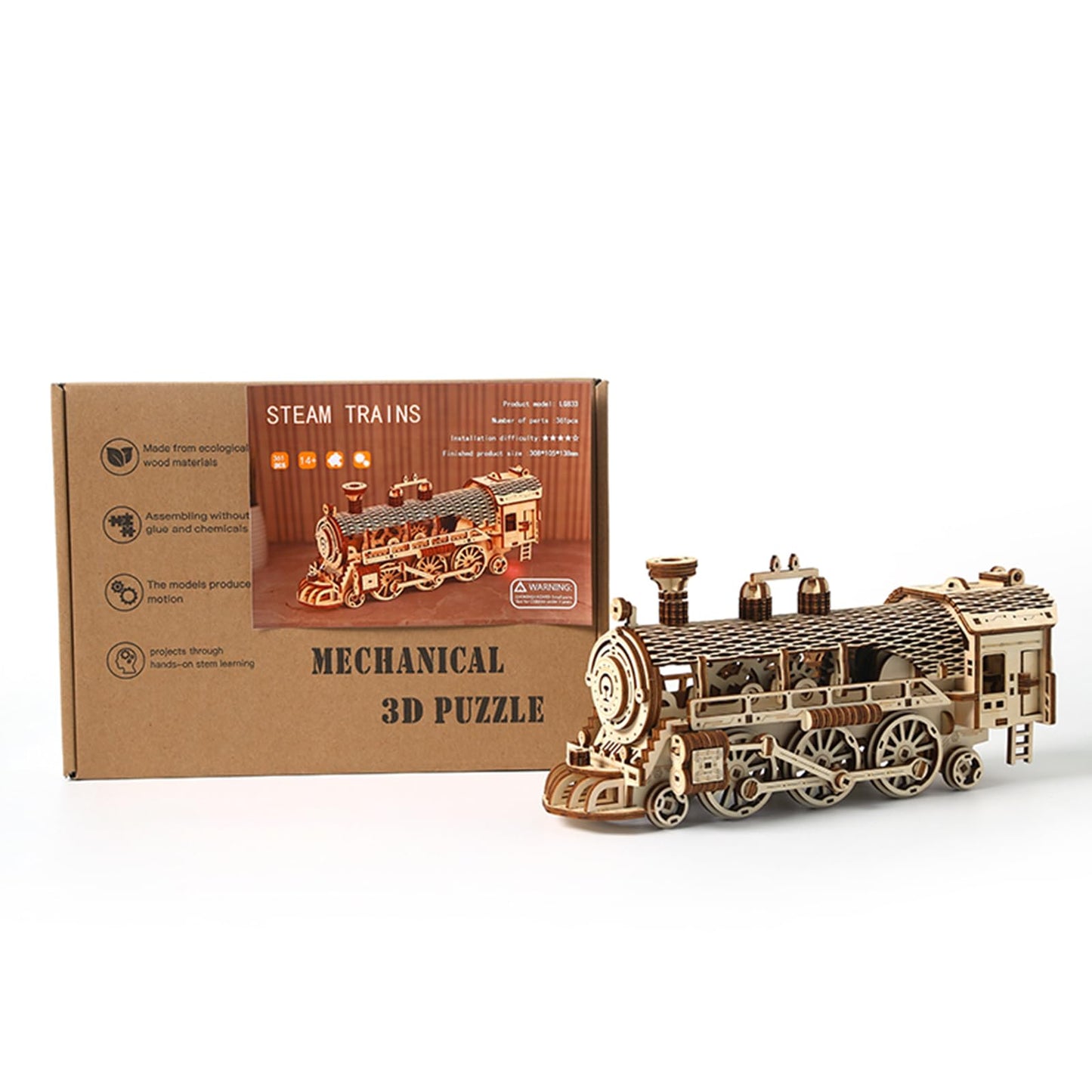 Hallisun 3D Wooden Puzzle for Adults, Mechanical Steam Trains Puzzle, DIY Vehicle Model Building Kit Handicraft Wood Craft Hobbies Toy, Birthday for Hobbyist 14+ Family Women Men, 361 Pcs