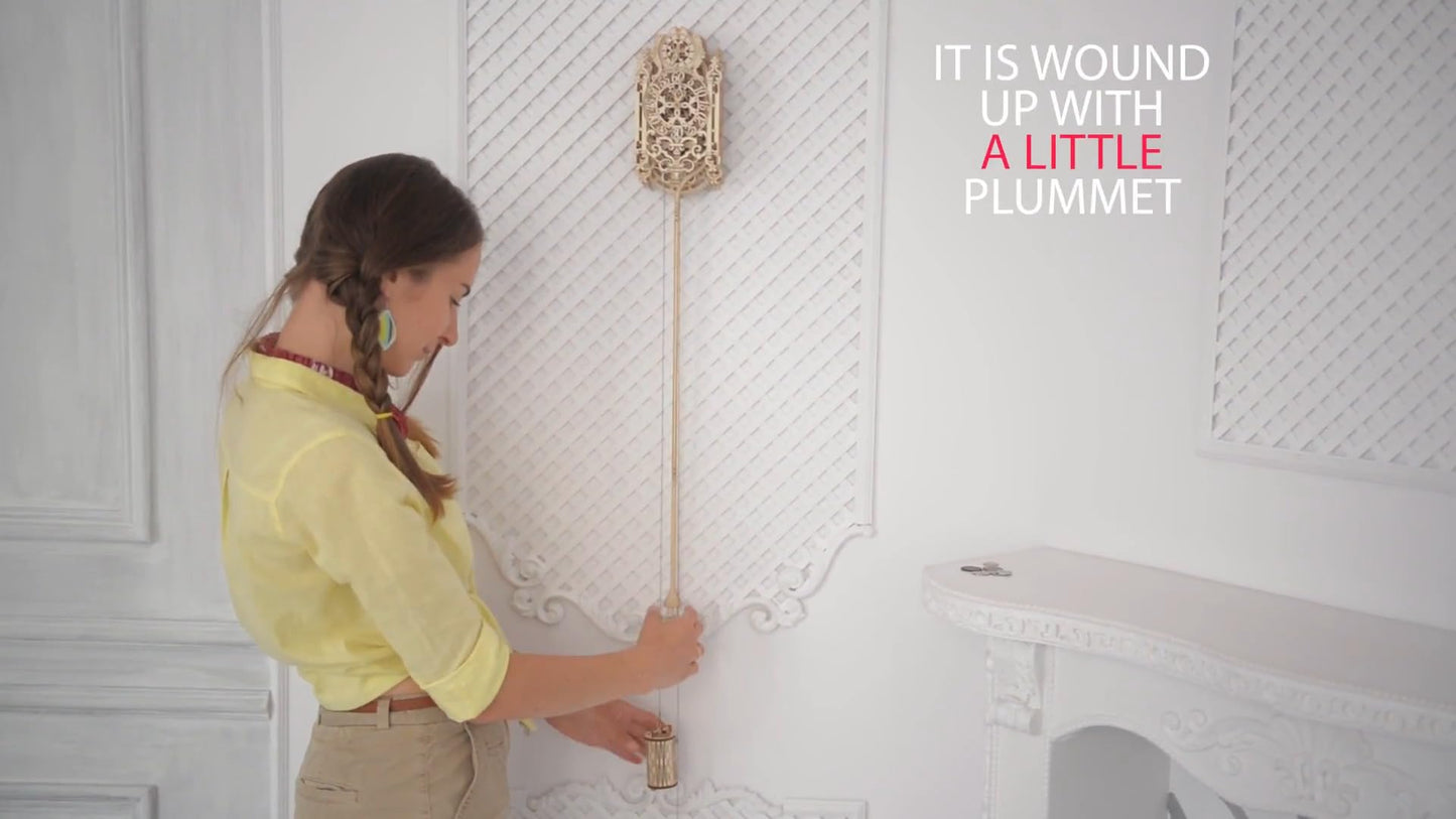 WOODEN.CITY Royal Wall Clock Kit 3D Puzzle, Wooden Clock Model - 126 Pieces, Mechanical Pendulum, Coin-Operated, Rococo Style, Expert, Unisex, Ages 14+, WR314