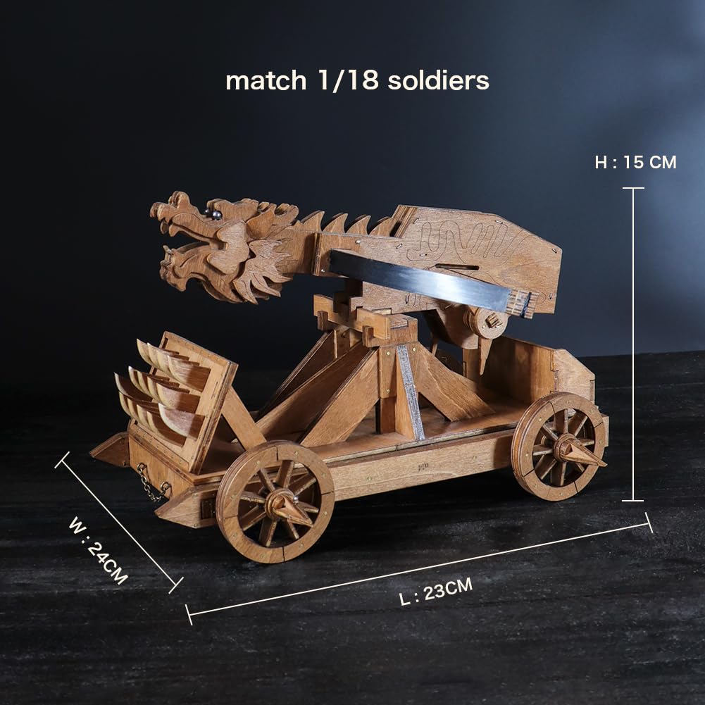 YAQUMW Mini Dragon Ballista Ancient Missile Launcher China Three Kingdoms Chariot Wooden Catapult DIY 3D Puzzles Model Kits STEM Projects Tabletop Toys