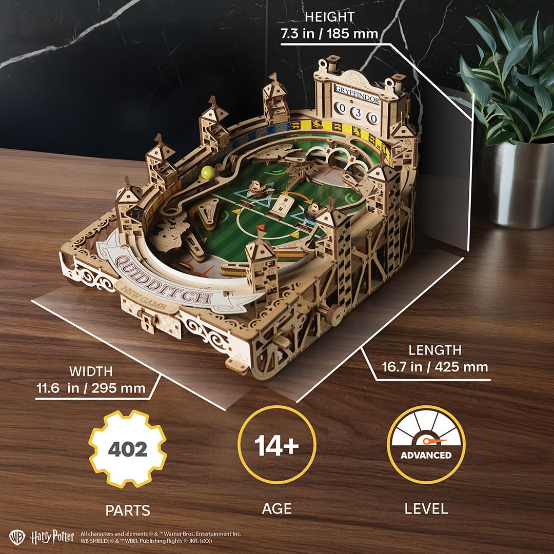 UGEARS Quidditch Pinball Machine - Harry Potter 3D Wooden Puzzles for Adults to Build Mechanical Wooden Model Kit - Working Wood Brain Teaser Pinball Game for Fathers Day - Advanced Level 402 Pcs