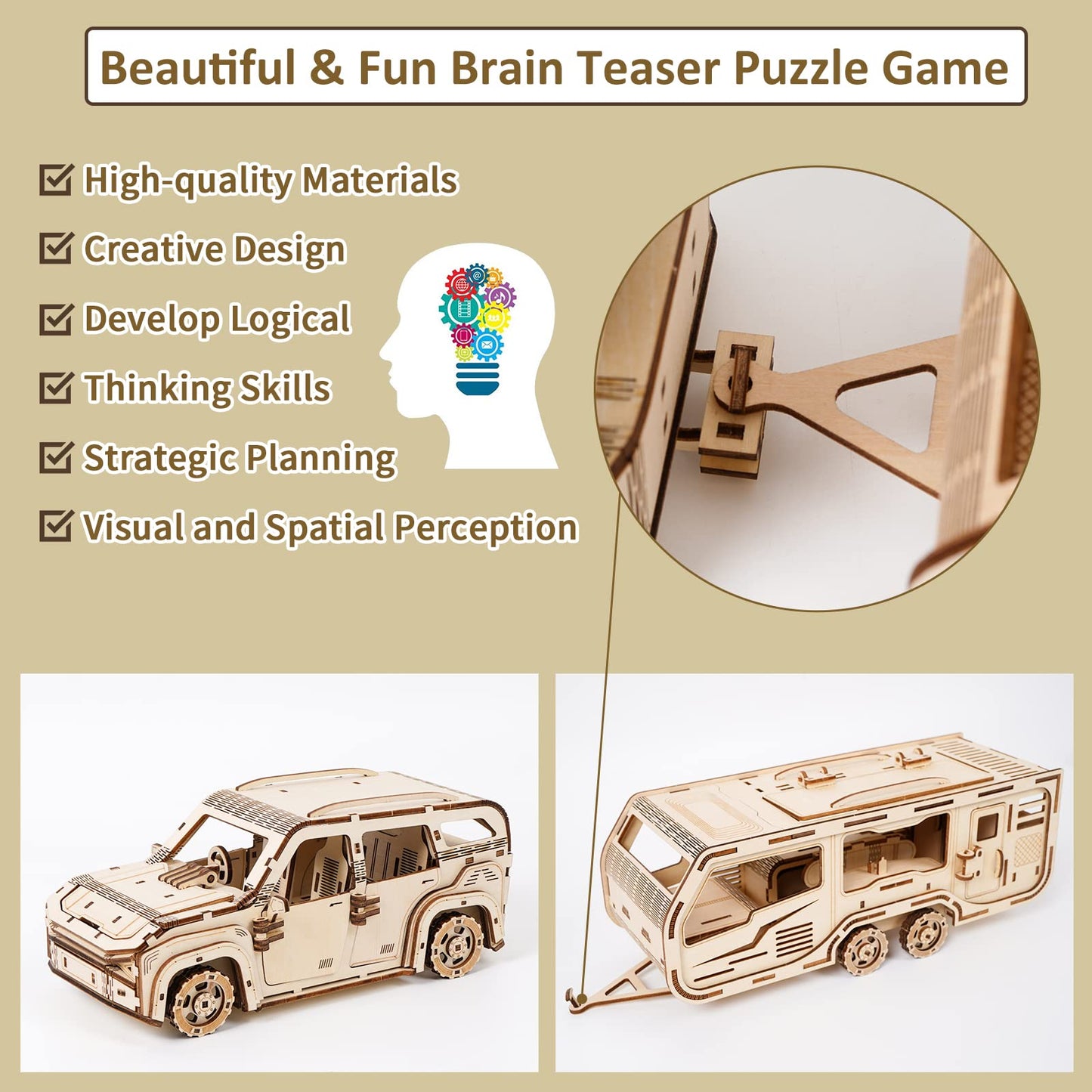 3D Wooden Puzzle for Adults, Trailer Mechanical Car 3D Jigsaw Puzzles, DIY Model Building Kit Handicraft Wood Craft Hobbies Toy, Birthday for Hobbyist 14+ Teens Family Women Men, 323 Pieces