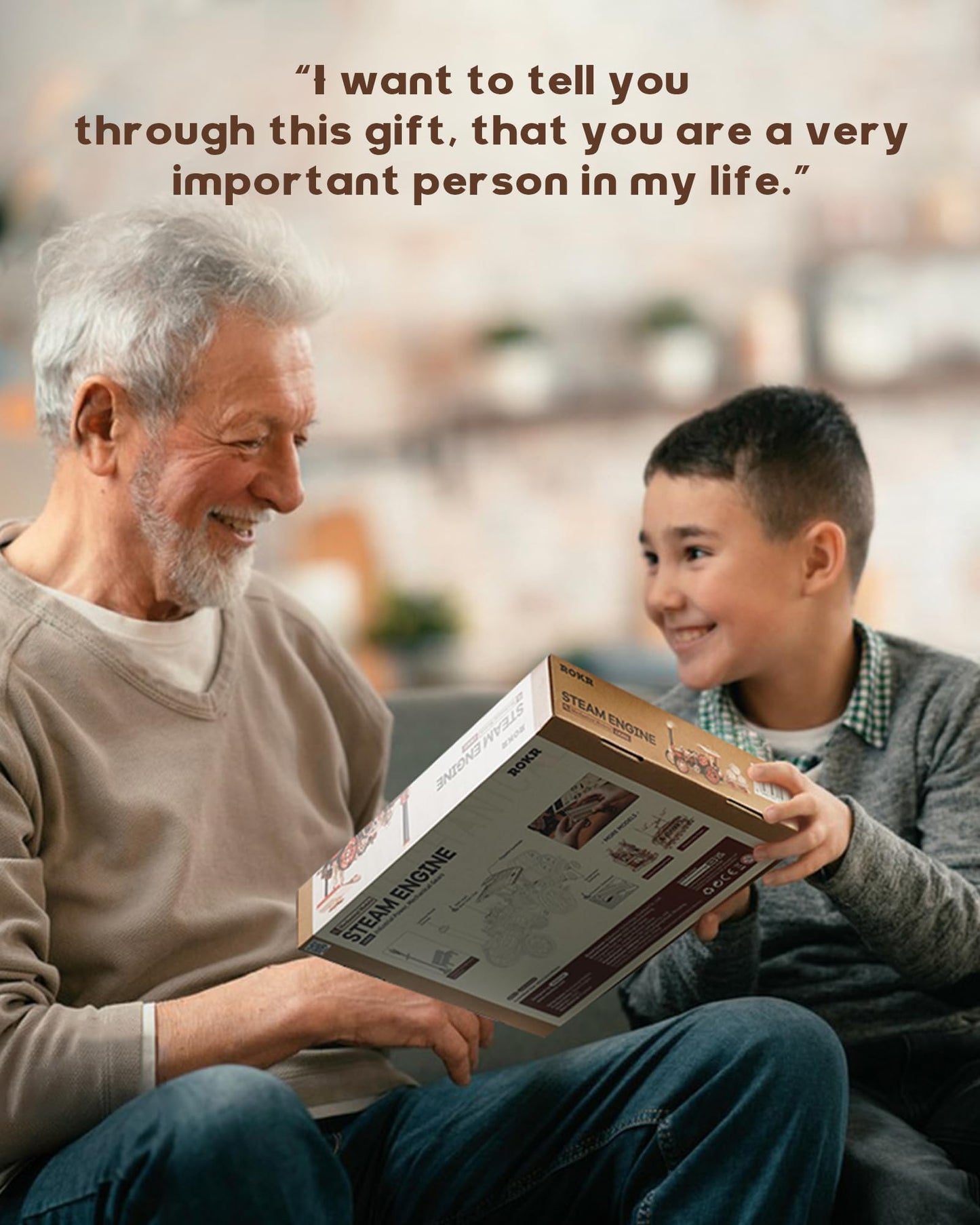 ROKR 3D Puzzle for Adults 469pcs Electric Vintage Car Steam Engine Model Kits, Mechanical Wooden Assembly Puzzles Vehicle DIY Hobbies Christmas Gifts for Men Women