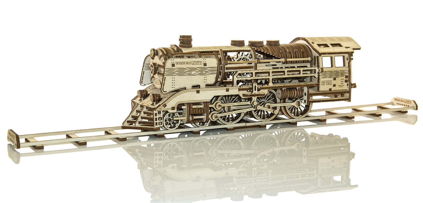 WOODEN.CITY Wooden Express with Rails 3D Wooden Puzzles for Adults – Build Your Own Express Train with Rubber‑Band Motor – Self‑Assembly Model, DIY Gift for Adults and Teens