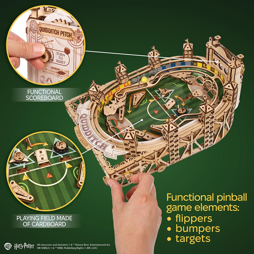 UGEARS Quidditch Pinball Machine - Harry Potter 3D Wooden Puzzles for Adults to Build Mechanical Wooden Model Kit - Working Wood Brain Teaser Pinball Game for Fathers Day - Advanced Level 402 Pcs
