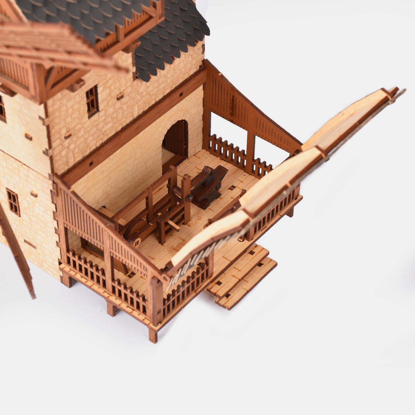 Wooden Mill-Hybrid Medieval Windmill, Watermill, Blacksmith Workshop -3D Wooden Puzzles for Adults to Build - Engineering DIY Mechanical Model Kit, 352PCS - Assembly Time 9H