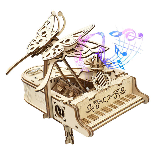 Foyucool 3D Wooden Puzzles, DIY Mechanical Puzzle Model Kits, 143 Pieces Wooden Models for Adults to Build, Home Decor, Piano Music Box with Butterfly