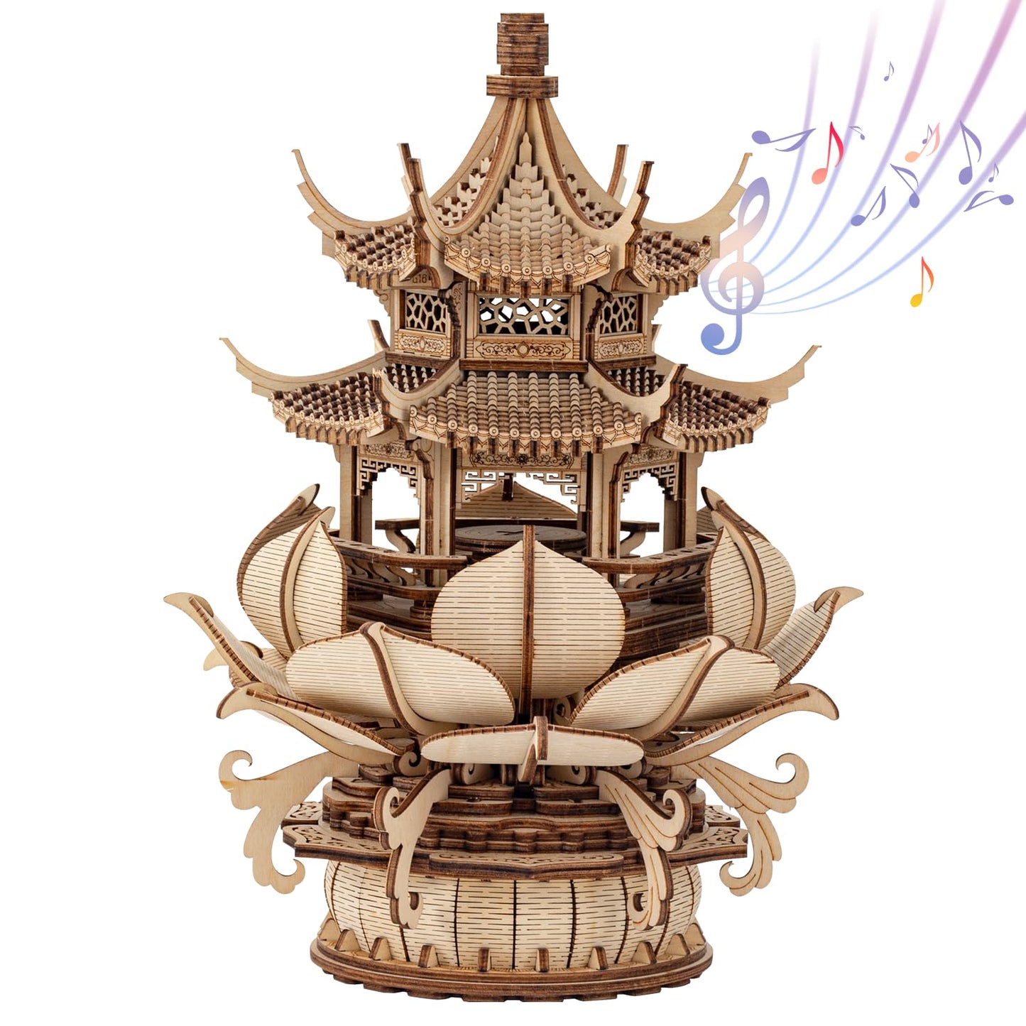 3D Puzzles for Adults, Wooden 3D Puzzle Model Lotus Pavilion Music Box Toys Building Kits, DIY Wood Crafts Cool Toy Hobbies for Men Women, Creative Assembly Gifts