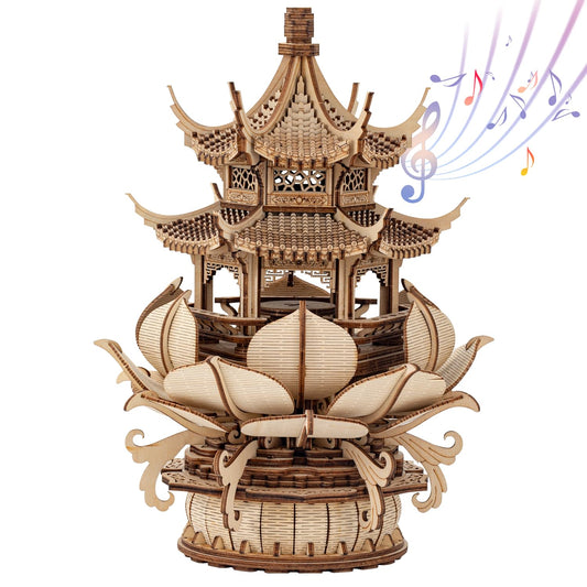 3D Puzzles for Adults, Wooden 3D Puzzle Model Lotus Pavilion Music Box Toys Building Kits, DIY Wood Crafts Cool Toy Hobbies for Men Women, Creative Assembly Gifts