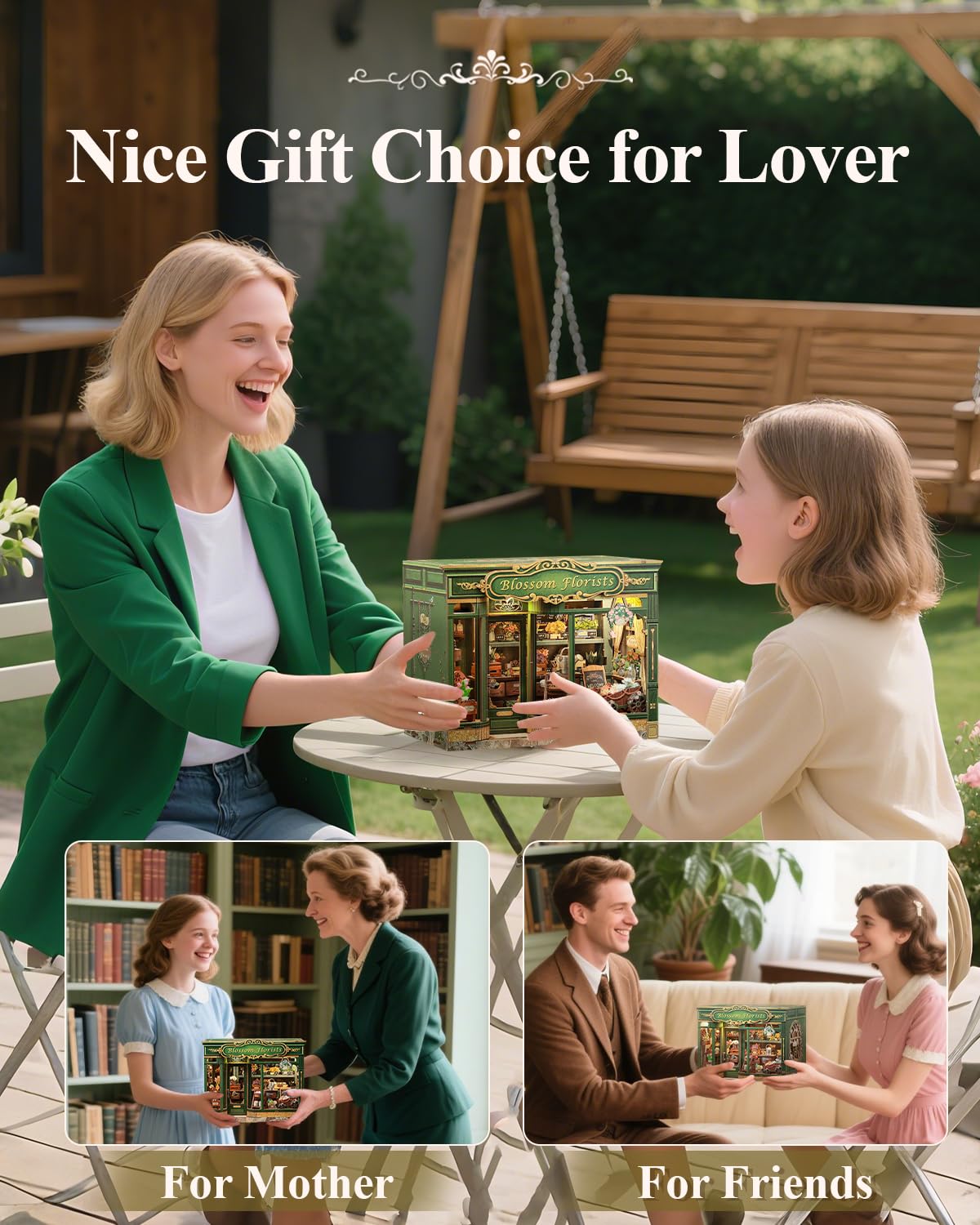 Cutefun Book Nook Kit - DIY Miniature House Dollhouse Kit, Book Nook Kits for Adults, Bookshelf Insert Bookend with LED Light for Teens and Adults (Blossom Florists)